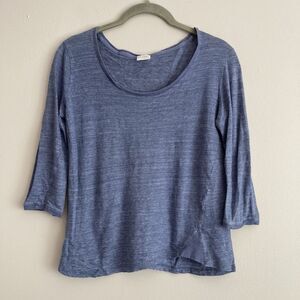 Poetry Womens Blue 100% Linen Scoop Neck 3/4 Sleeve Top Size 6 Breathable